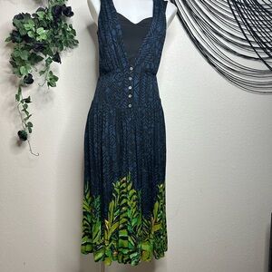 Free People Black and Green Pleated Sundress V-neck Midi